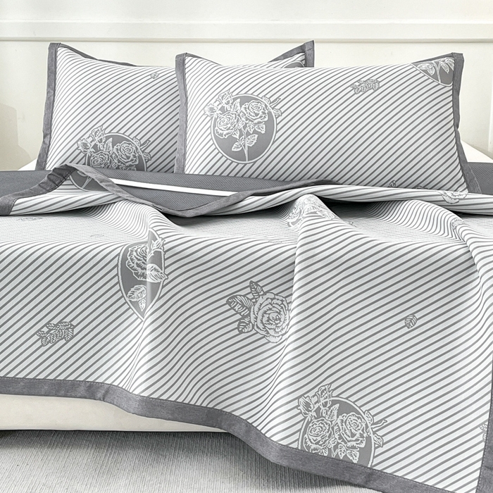 91家纺网 家纺一手货源 找家纺 子曰 2025新款高定版A类PE聚乙烯凉感凉席提花凉席 玫瑰-灰