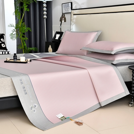 小牛席业 2025新款经典条纹-绣球冰丝清凉席系列 粉色
