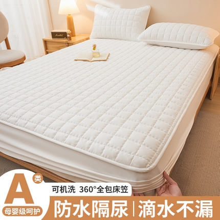 91家纺网 家纺一手货源 找家纺 （总）柔品 2025春夏新款曲线格夹棉防水单床笠床笠单件