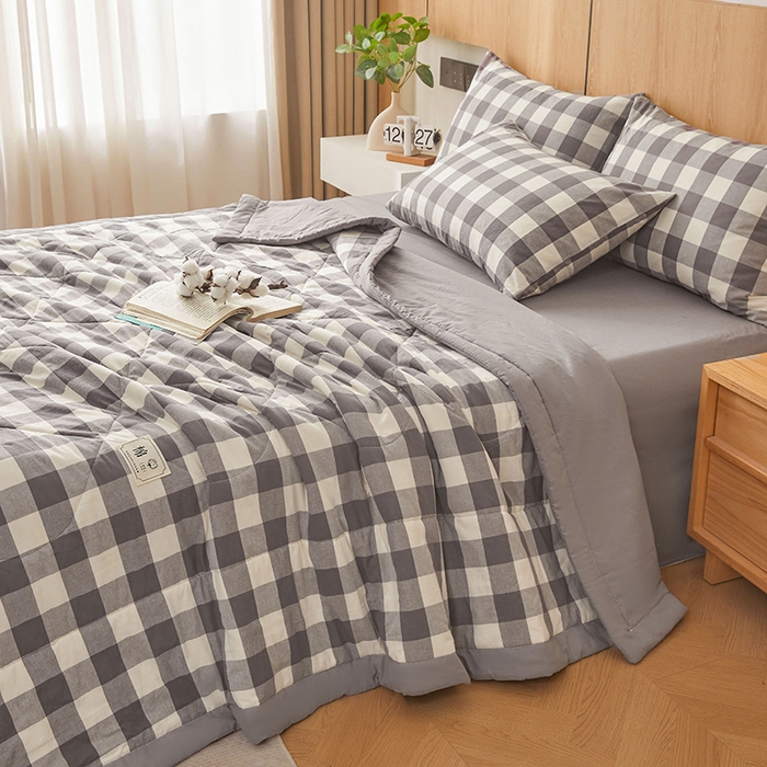 91家纺网 家纺一手货源 找家纺 创优家纺 2025新款无印风格子新疆棉夏被空调被纯棉花被夏被子薄被芯水洗棉包检测 灰中格