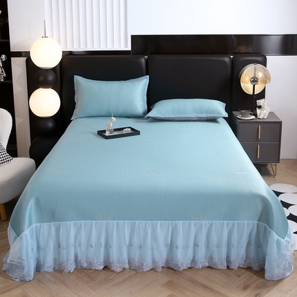 青雅席业 2025年新款凉感因子母婴级凉感丝豆豆席床裙款 床裙樱桃-蓝