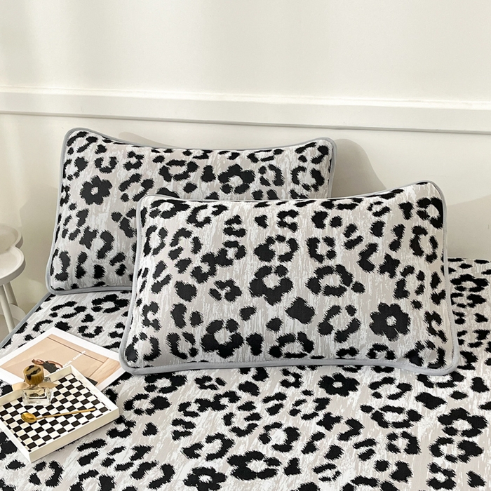 91家纺网 家纺一手货源 找家纺 子曰 2025新款高定版A类PE聚乙烯凉感凉席提花凉席床笠 豹纹-灰【床笠款】