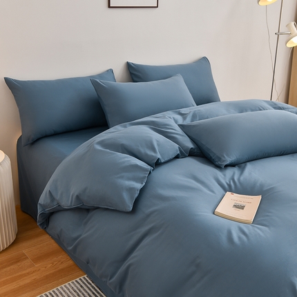 91家纺网 家纺一手货源 找家纺 宇彬家纺 2025直播新款13374全棉母婴级简约轻奢小清新纯色四件套斜纹贡缎新疆长绒极简无印风系列 极简-宾利蓝