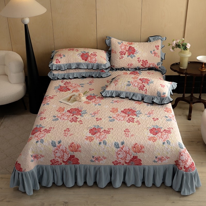 91家纺网 家纺一手货源 找家纺 金盛皇朝家纺 2025新款田园风水洗棉床盖四件套系列 绮梦风雅