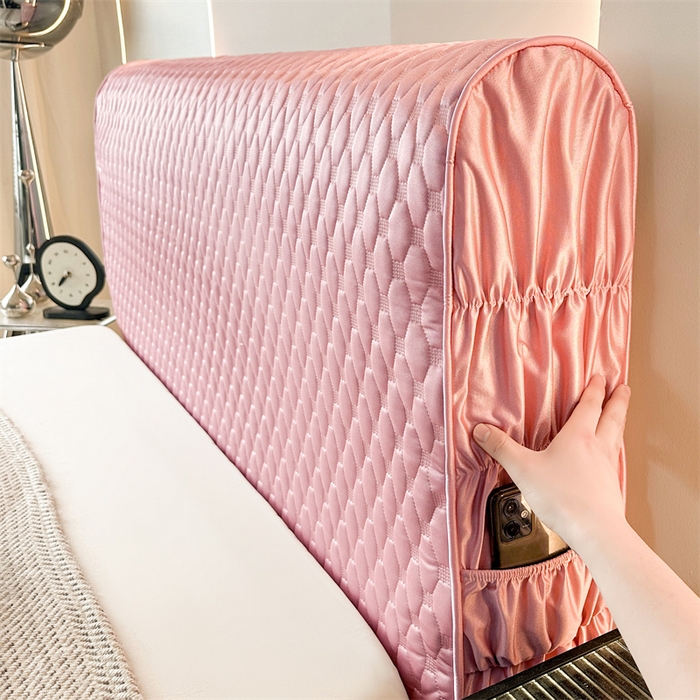 91家纺网 家纺一手货源 找家纺 情恒家纺 2025夏季款亮光布加厚双面用床头罩 樱桃粉