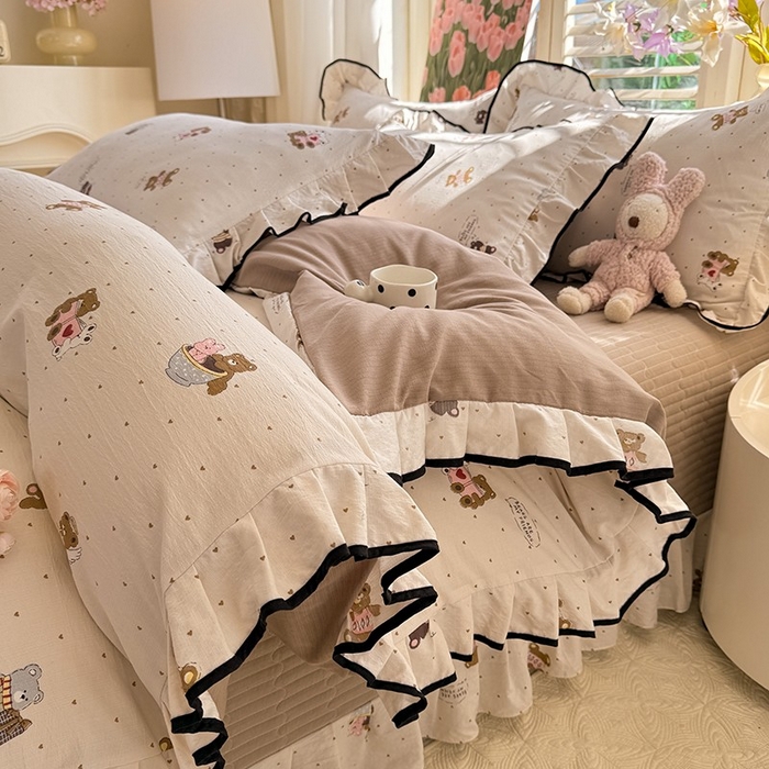 91家纺网 家纺一手货源 找家纺 韩约家纺 2025新款1皱皱纱时尚花边款四件套 罗纳星河