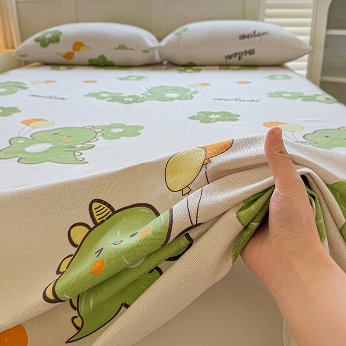 91家纺网 家纺一手货源 找家纺 晓时候 2025原棉老粗布床单凉席三件套软凉席子单床单 恐龙乐园