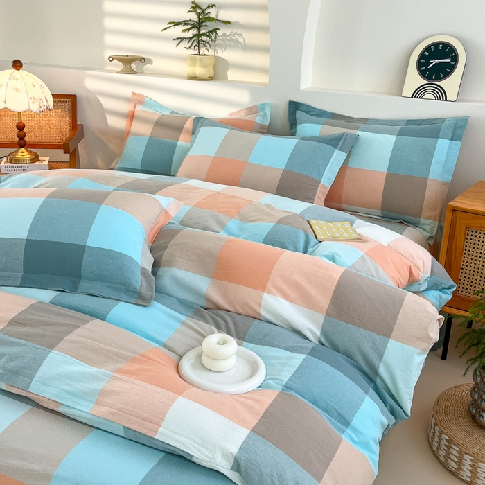 91家纺网 家纺一手货源 找家纺 金窝窝家纺 2025新款纯棉水洗棉四件套 大发格绿