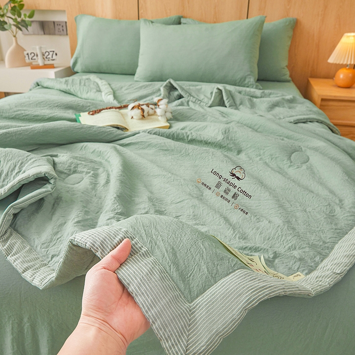 91家纺网 家纺一手货源 找家纺 创优家纺 2025新款无印风格子新疆棉夏被空调被纯棉花被夏被子薄被芯水洗棉包检测 新疆棉-松绿