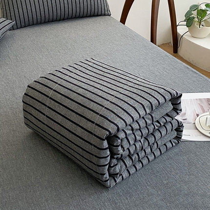 青螺家纺 2025全棉水洗棉格子双面色织新疆棉花被AB版夏凉空调被 中条深灰