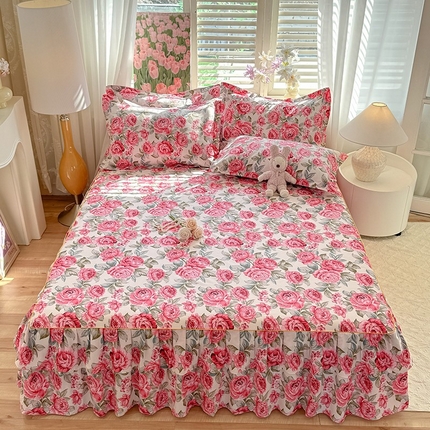 优家居 2025新款芦荟棉床裙三件套 繁花