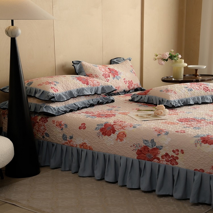 91家纺网 家纺一手货源 找家纺 金盛皇朝家纺 2025新款田园风水洗棉床盖四件套系列 绮梦风雅