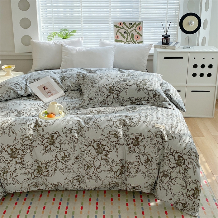 91家纺网 家纺一手货源 找家纺 凯磊2025新款老粗布印花单品被套被套单件 灰调花影