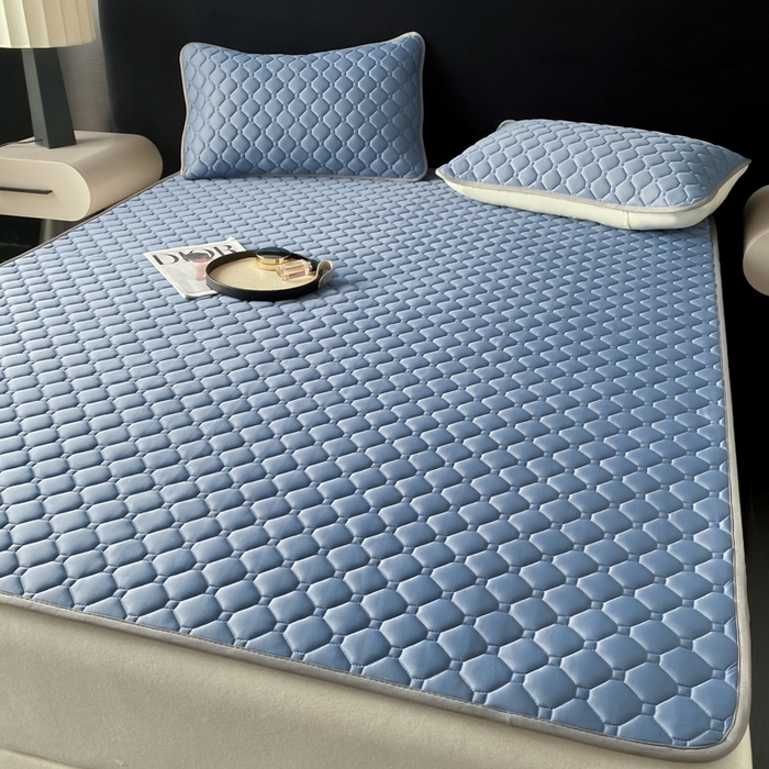 91家纺网 家纺一手货源 找家纺 欧邦 2025新款加厚纯色凉席四件套--凉席三件套 方格-宝蓝