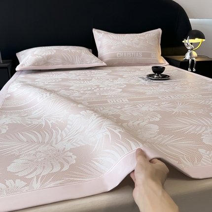 懒猫家纺 2025春夏新款PE凉感提花床席款床笠款凉席 迪佩斯-粉 床席款