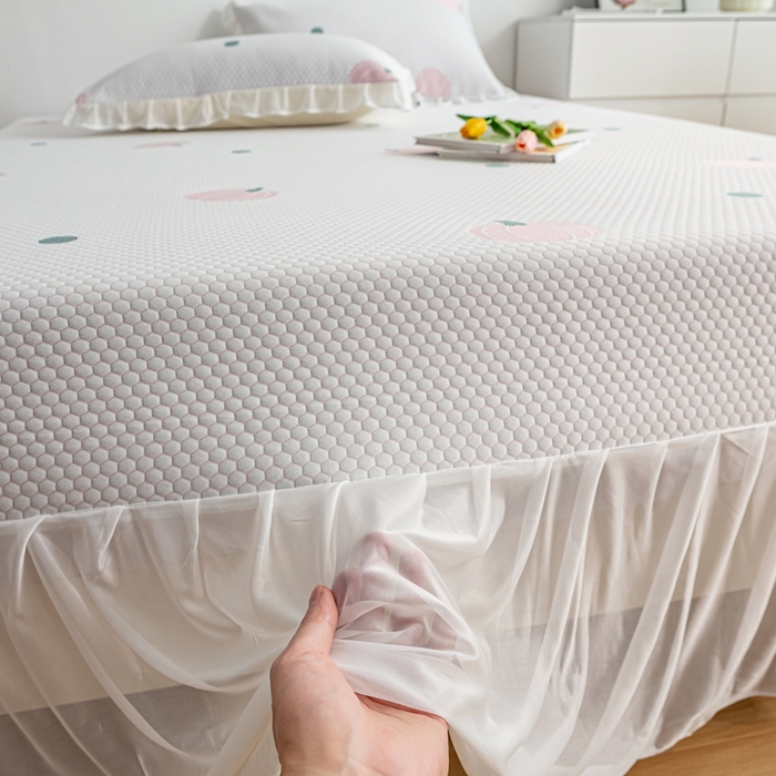 91家纺网 家纺一手货源 找家纺 春寻家纺 2025新款凉豆豆冰丝凉席席子-床裙款 南瓜