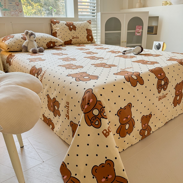 91家纺网 家纺一手货源 找家纺 晓时候 2025原棉老粗布床单凉席三件套软凉席子单床单 饼干熊