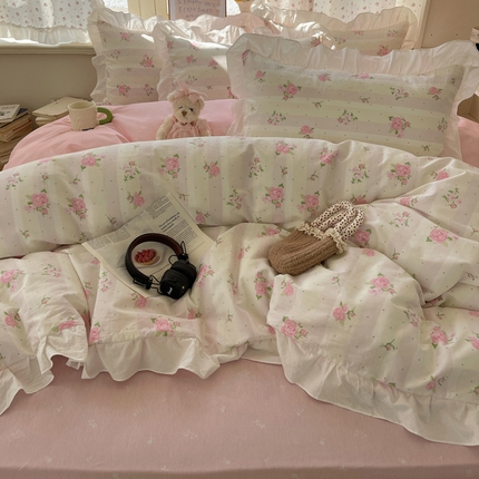 桃喜2025新款全棉纯棉碎花花边款13070四件套 系列一 花寄栀楠花边款