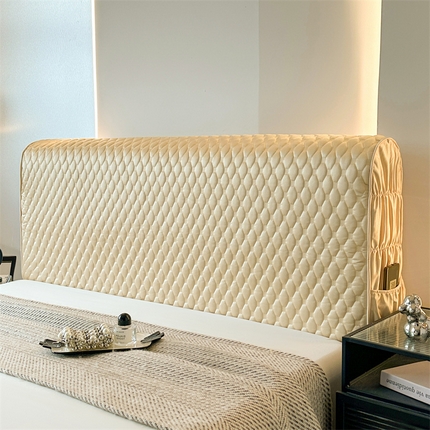 情恒家纺 2025夏季款亮光布加厚双面用床头罩 香槟黄