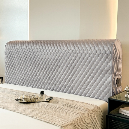 情恒家纺 2025夏季款亮光布加厚双面用床头罩 珠光银