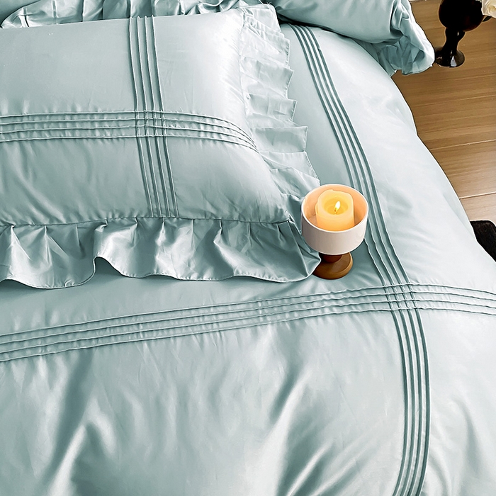 91家纺网 家纺一手货源 找家纺 花香四季家纺 2025新款全棉13376公主风纯棉法式手工立体线条四件套 清风