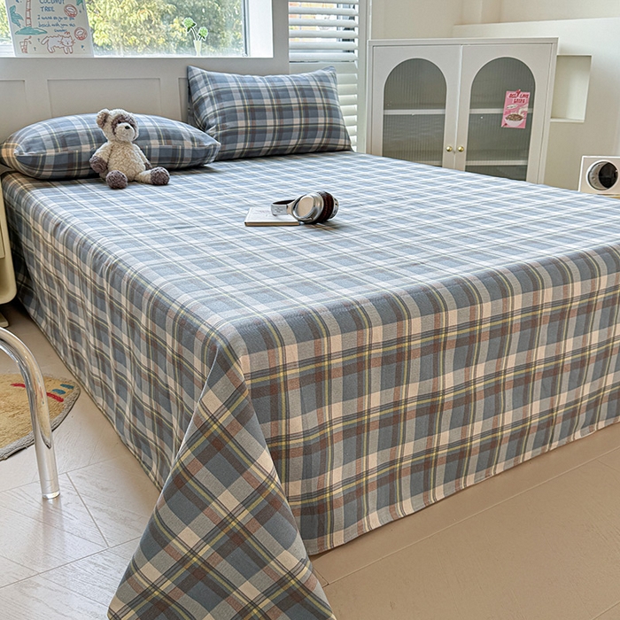 91家纺网 家纺一手货源 找家纺 晓时候 2025原棉老粗布床单凉席三件套软凉席子单床单 简兮蓝