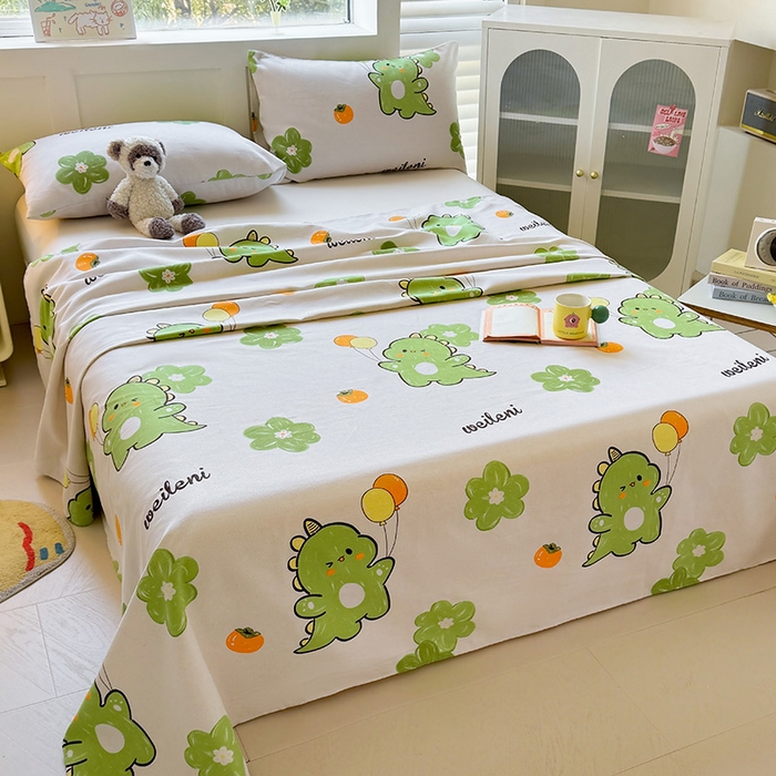 91家纺网 家纺一手货源 找家纺 晓时候 2025原棉老粗布床单凉席三件套软凉席子单床单 恐龙乐园