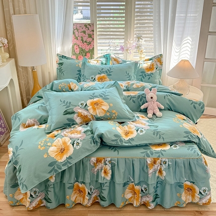 优家居 2025新款芦荟棉床裙四件套 出水芙蓉