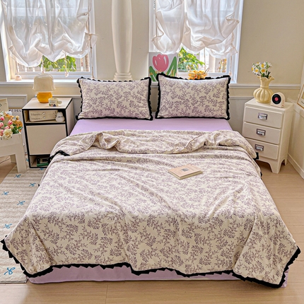 91家纺网 家纺一手货源 找家纺 （总）妖妖家纺 2025新款有氧水洗糯糯公主风花边夏被四件套单夏被