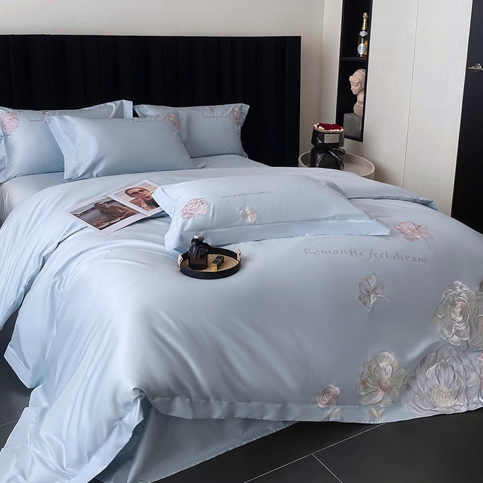 91家纺网 家纺一手货源 找家纺 优悦生活馆 2025新款全棉长绒棉四件套-梦想花园 梦想花园-海峰蓝