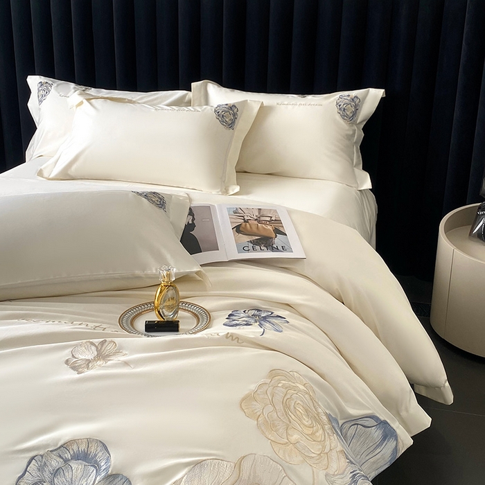 91家纺网 家纺一手货源 找家纺 优悦生活馆 2025新款全棉长绒棉四件套-梦想花园 梦想花园-云朵白