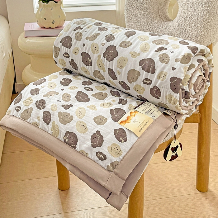 91家纺网 家纺一手货源 找家纺 富艺隆 2025新款水洗棉印花夏被 萌萌狗