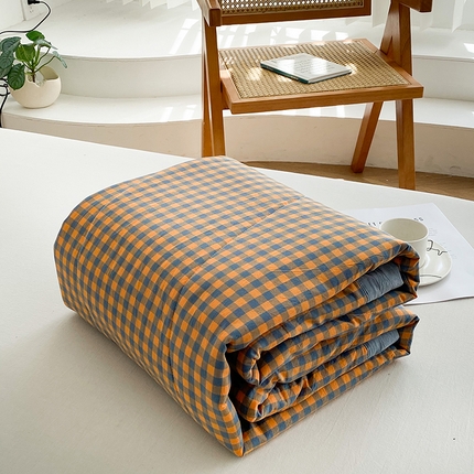 青螺家纺 2025全棉水洗棉格子双面色织新疆棉花被AB版夏凉空调被 格森橘