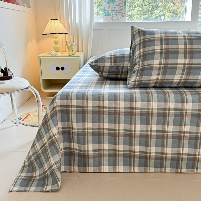 91家纺网 家纺一手货源 找家纺 晓时候 2025原棉老粗布床单凉席三件套软凉席子单床单 简兮蓝