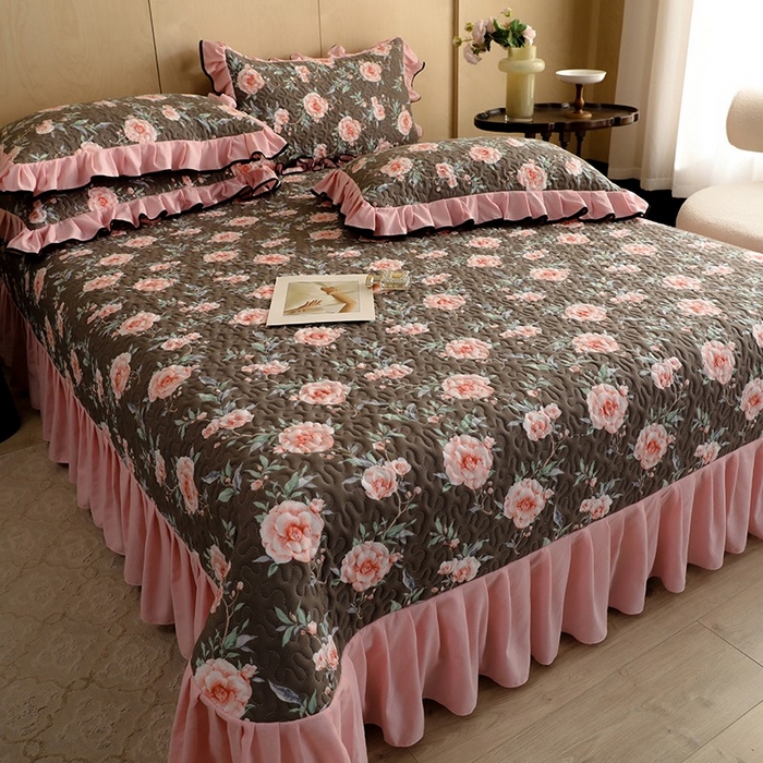 91家纺网 家纺一手货源 找家纺 金盛皇朝家纺 2025新款田园风水洗棉床盖四件套系列 暮色花市