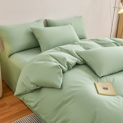宇彬家纺 2025直播新款13374全棉母婴级简约轻奢小清新纯色四件套斜纹贡缎新疆长绒极简无印风系列 极简-炫彩绿