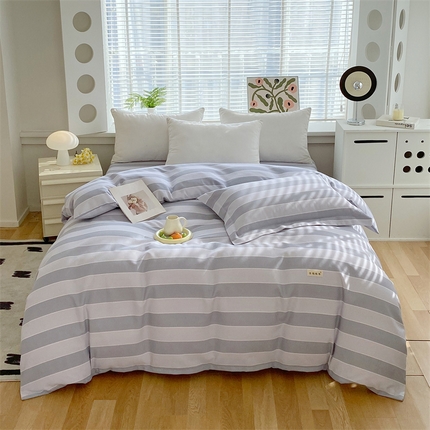 凯磊2025新款老粗布印花单品被套被套单件 浅蓝格韵