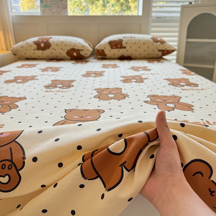 91家纺网 家纺一手货源 找家纺 晓时候 2025原棉老粗布床单凉席三件套软凉席子单床单 饼干熊