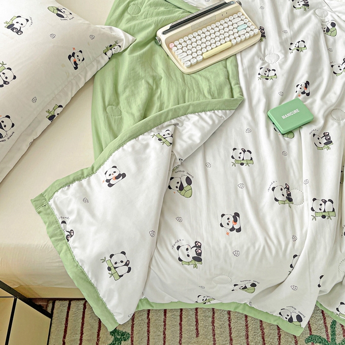 91家纺网 家纺一手货源 找家纺 富艺隆 2025新款水洗棉印花夏被 小熊猫