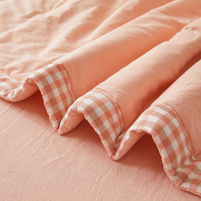 91家纺网 家纺一手货源 找家纺 创优家纺 2025新款无印风格子新疆棉夏被空调被纯棉花被夏被子薄被芯水洗棉包检测 新疆棉-粉色