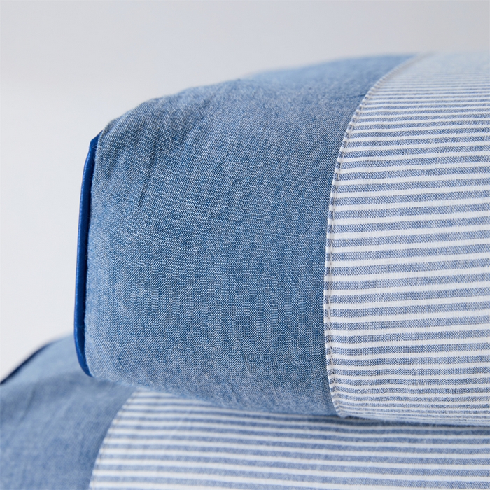 91家纺网 家纺一手货源 找家纺 大熊枕芯 2025新款水洗棉条纹荞麦枕 条纹宫廷-蓝20*50*8cm/只