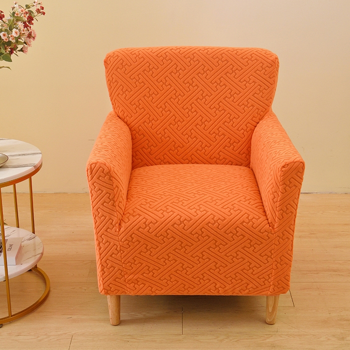 91家纺网 家纺一手货源 找家纺 启博家纺 2025新款磨毛提花高靠背小单人沙发套 橙色