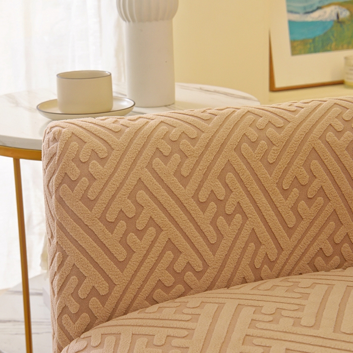 91家纺网 家纺一手货源 找家纺 启博家纺 2025新款磨毛提花高靠背小单人沙发套 驼色