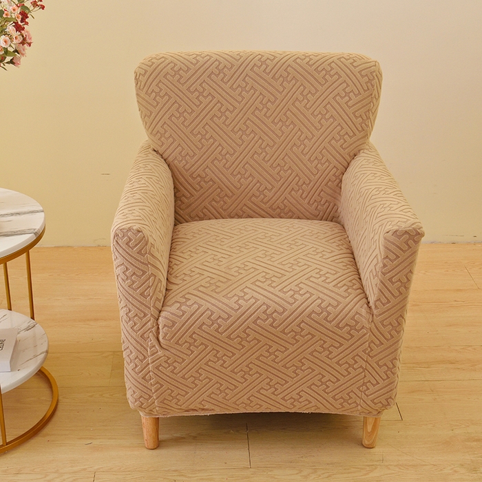 91家纺网 家纺一手货源 找家纺 启博家纺 2025新款磨毛提花高靠背小单人沙发套 驼色