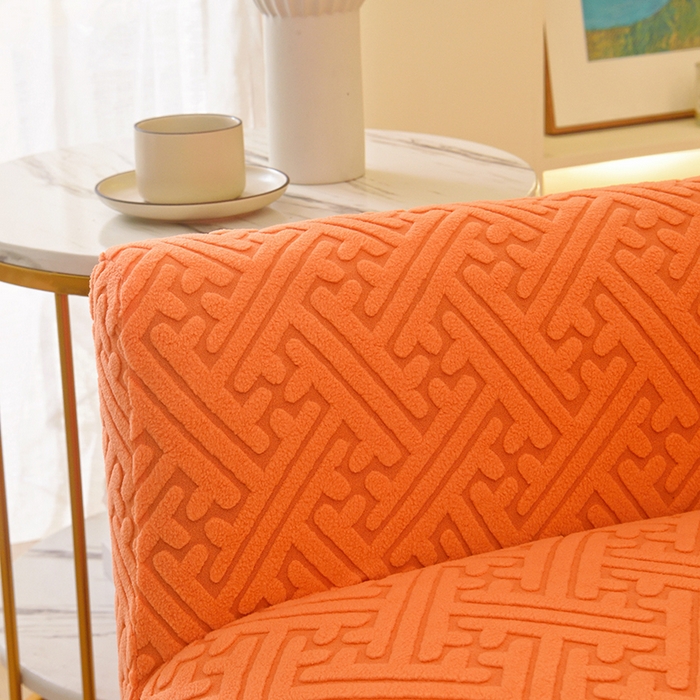 91家纺网 家纺一手货源 找家纺 启博家纺 2025新款磨毛提花高靠背小单人沙发套 橙色