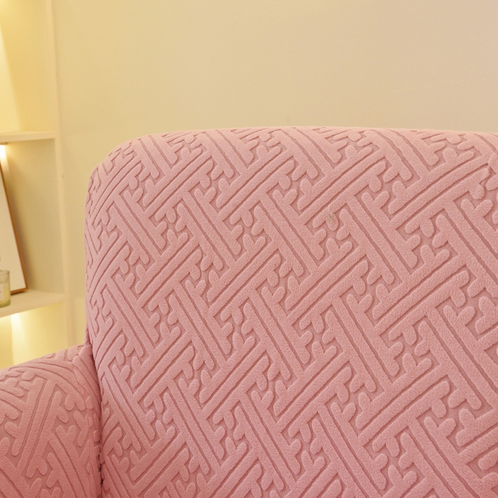 91家纺网 家纺一手货源 找家纺 启博家纺 2025新款磨毛提花高靠背小单人沙发套 桃粉