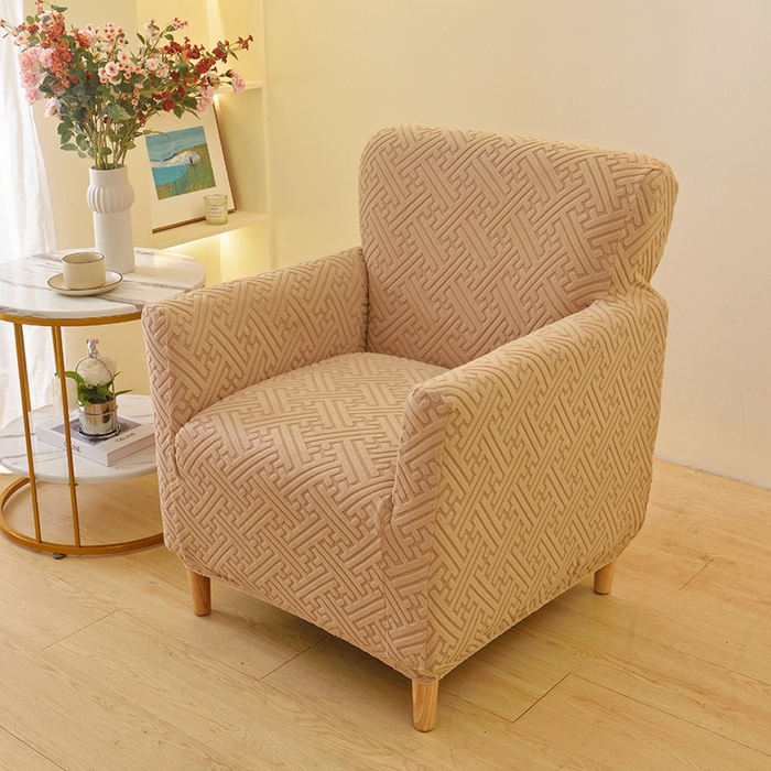 91家纺网 家纺一手货源 找家纺 启博家纺 2025新款磨毛提花高靠背小单人沙发套 驼色