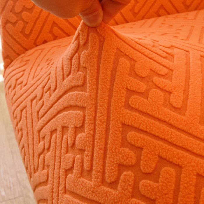 91家纺网 家纺一手货源 找家纺 启博家纺 2025新款磨毛提花高靠背小单人沙发套 橙色