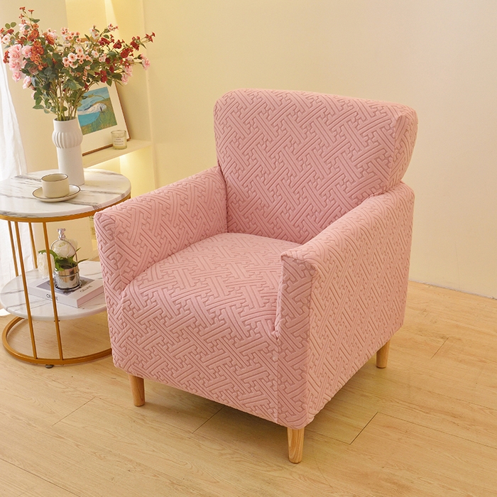 91家纺网 家纺一手货源 找家纺 启博家纺 2025新款磨毛提花高靠背小单人沙发套 桃粉