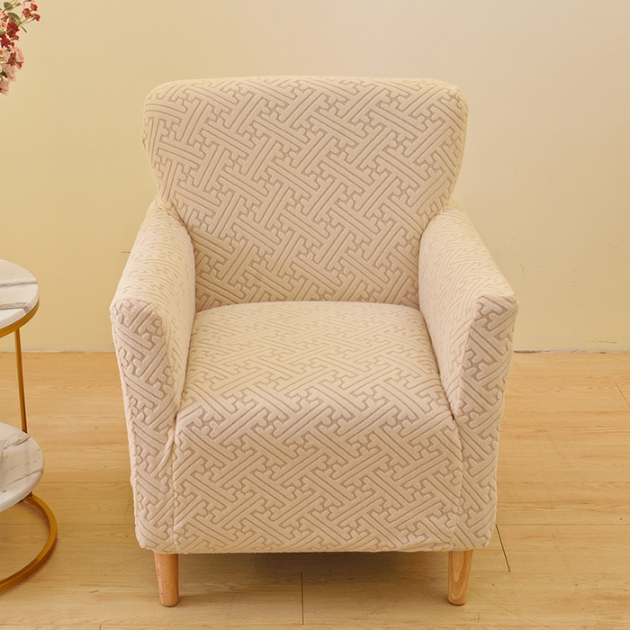 91家纺网 家纺一手货源 找家纺 启博家纺 2025新款磨毛提花高靠背小单人沙发套 米白